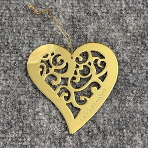 90s Victoria's Secret Gold Metal Heart Ornament Christmas Scroll Cutout Logo VTG